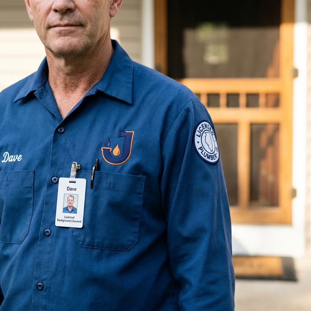 Licensed plumber showing ID badge in Santa Clarita, CA