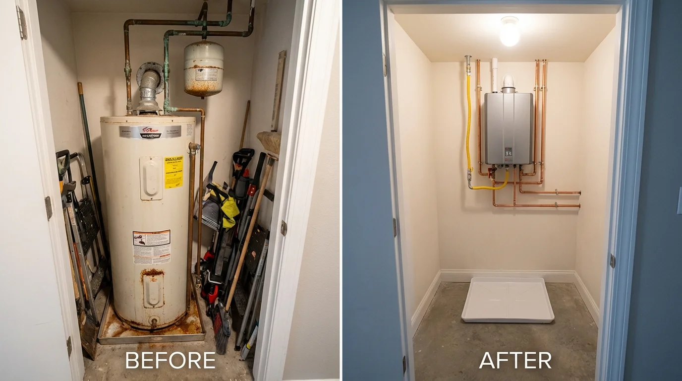 Tank water heater versus wall-mounted tankless unit comparison for Santa Clarita, CA homeowners