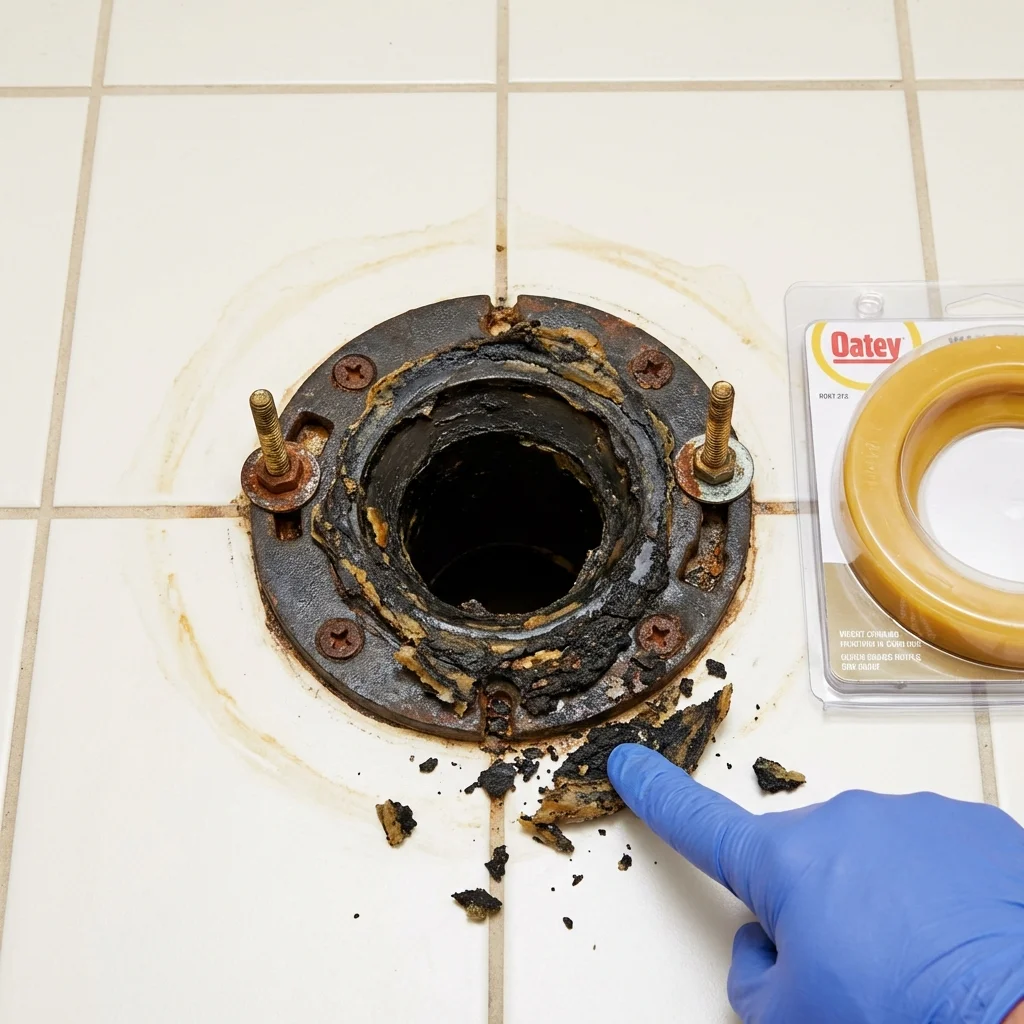 Failed wax ring showing water seepage at the base of a toilet in a Santa Clarita, CA home